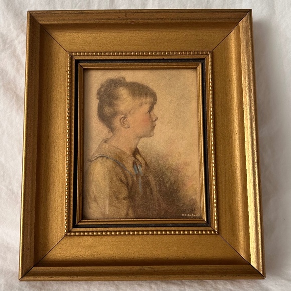 Vintage Sidney Bell CHARLOTTE Gold Wood Framed Print - Picture 1 of 3